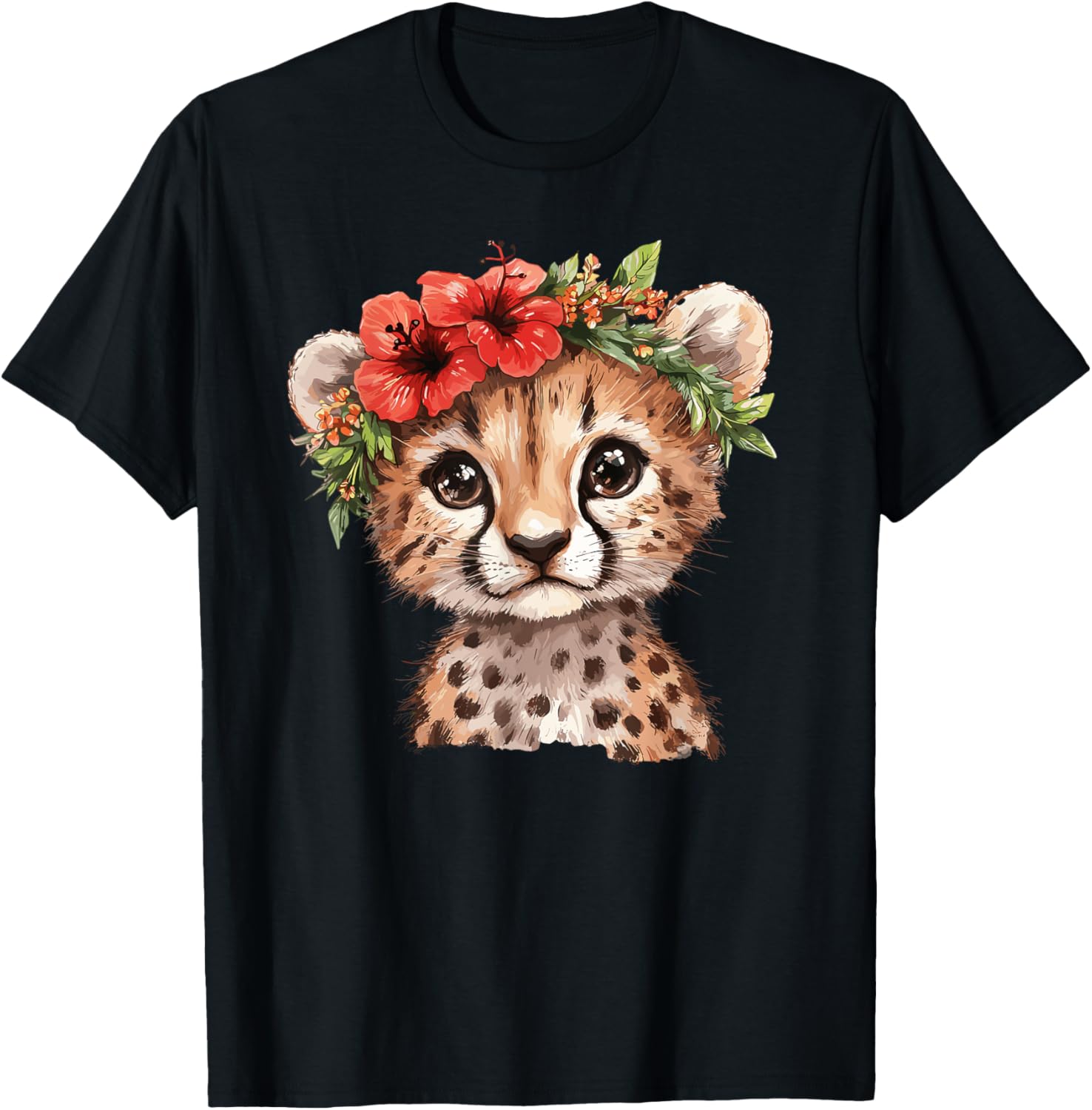 Cute Cheetah With Flower Crown Apparel Premium Print Gift Ready