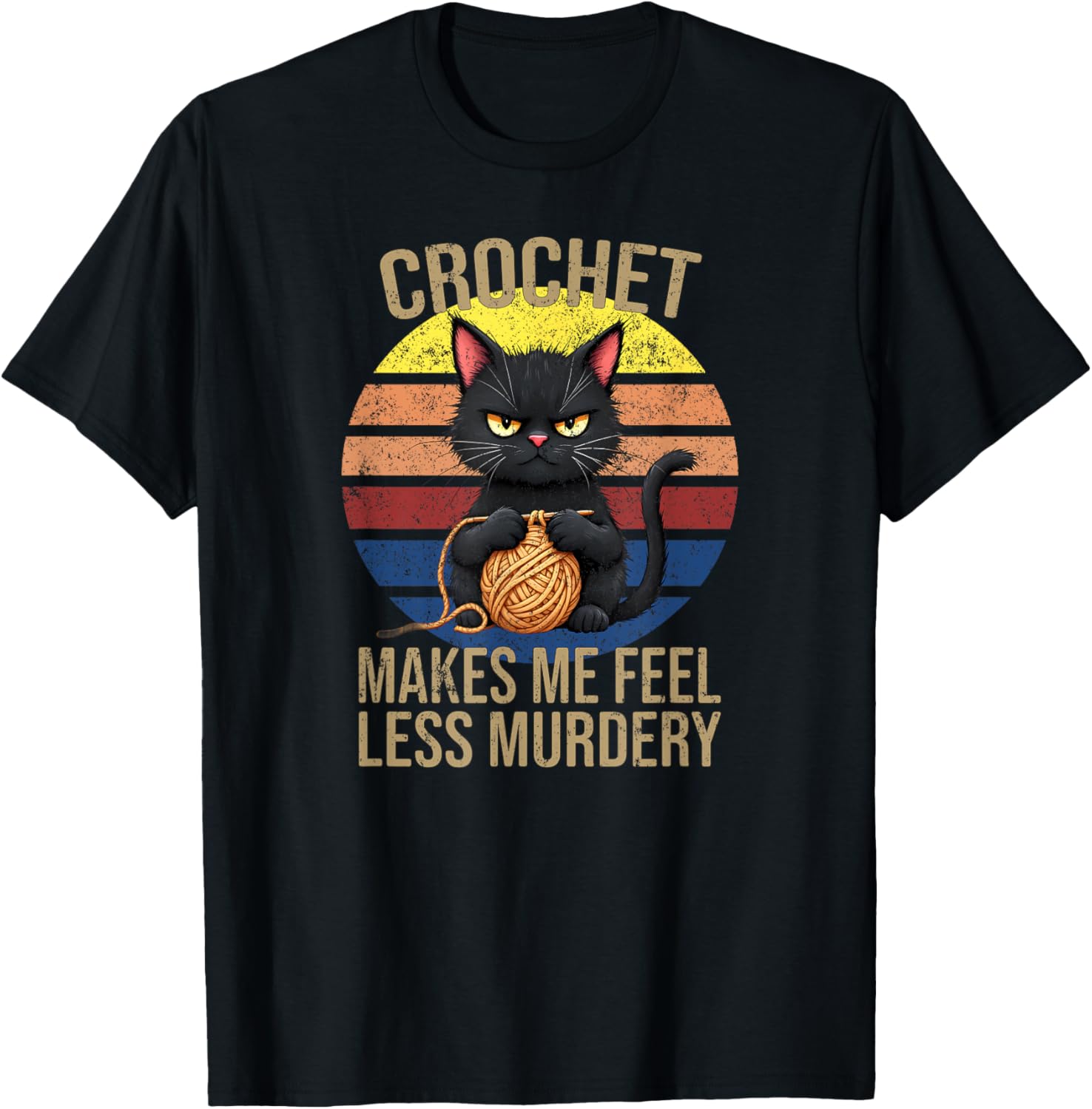 Funny Crochet Cat For Crocheters Women's Crochet Mom Makes Me Feel Less Murdery Vintage T-Shirt - Black, Small, Short...