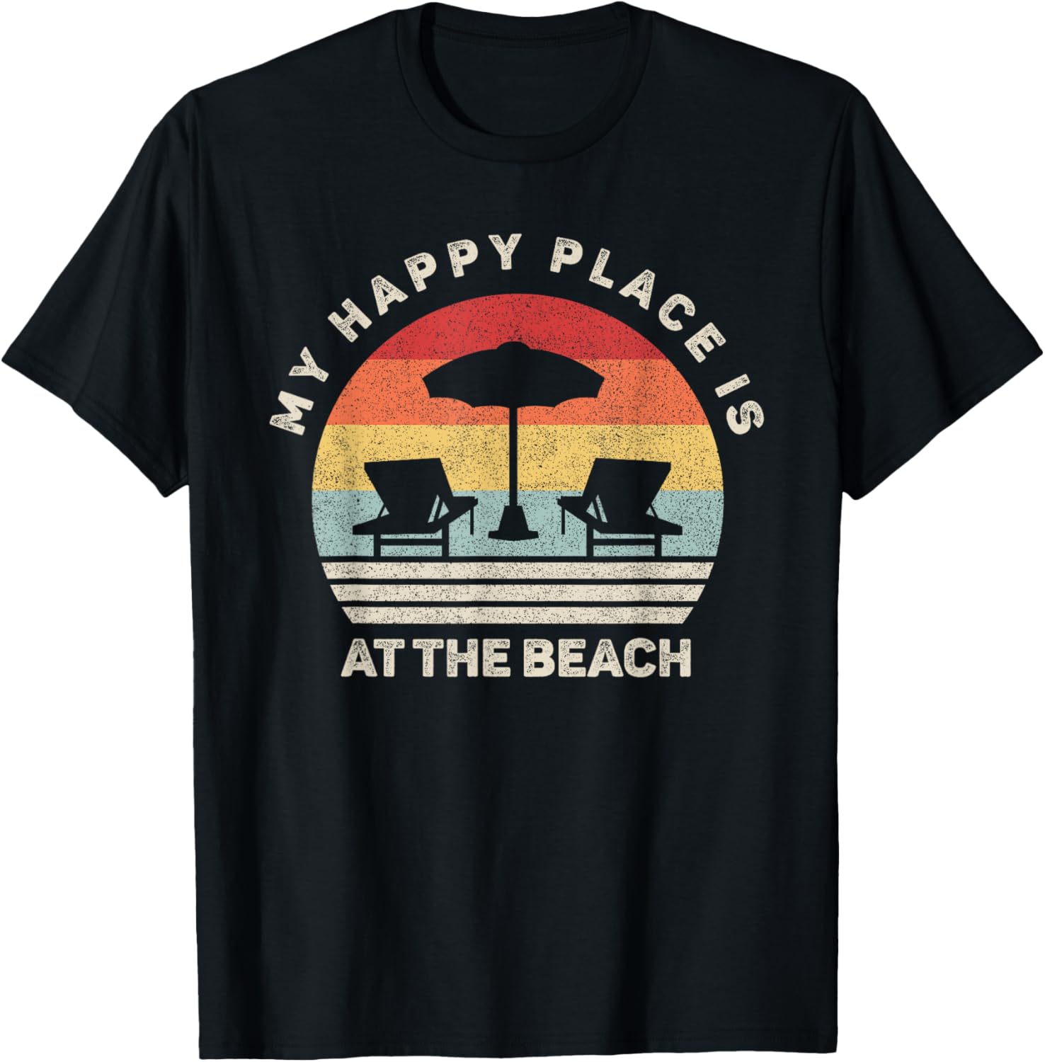 Retro My Happy Place Is At The Beach Shirt Funny Summer T-Shirt for Men Women Kids T-Shirt | High Search Volume | Aesthetic Casual Look