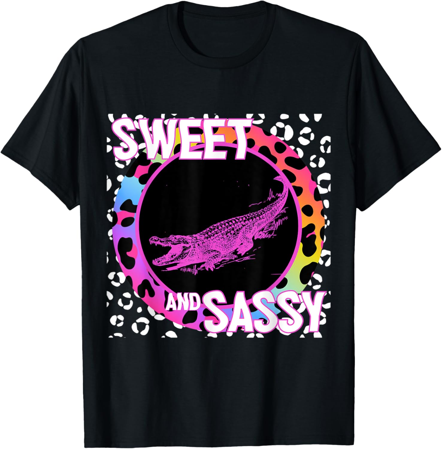 Cute Alligator 90s Nostalgia Rainbow Leopard Print Tropical Apparel Streetwear Style Gift Ready
