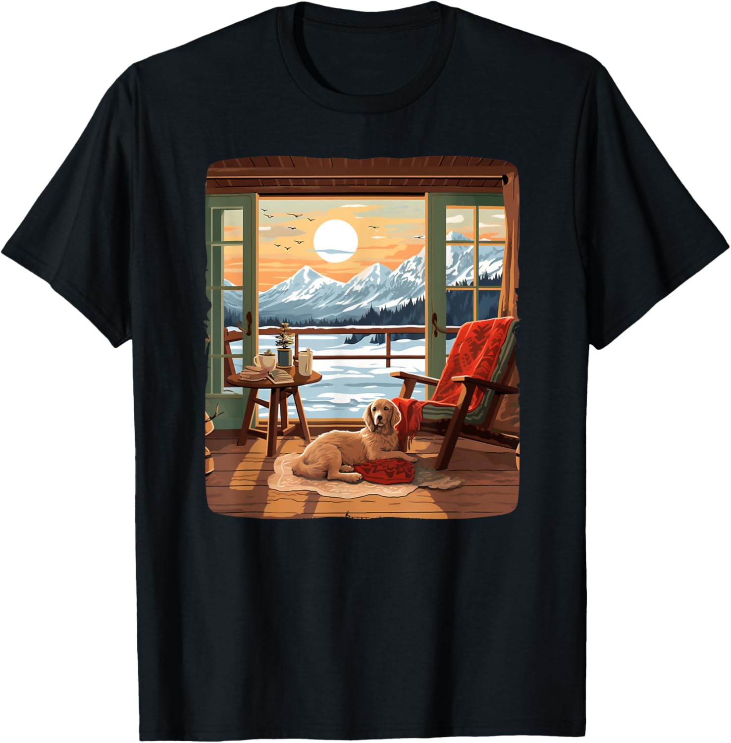A wintry scene with cozy home for dog lovers Men Women Kids Apparel | Google Shopping Optimized | Daily Wear Essential