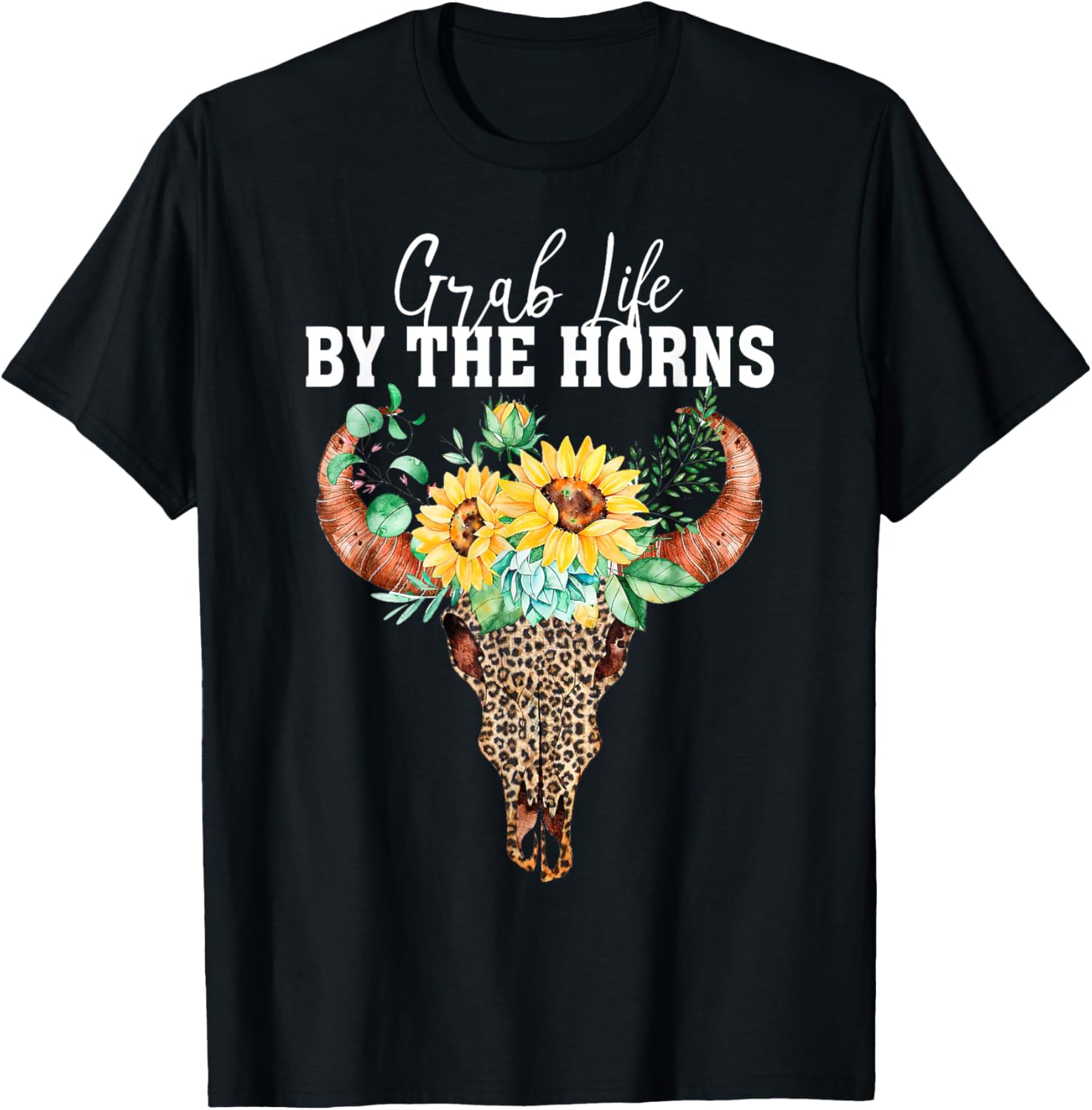 Grab Life By The Horns Leopard Cheetah Print Cow Skull Apparel Streetwear Style US Top Pick