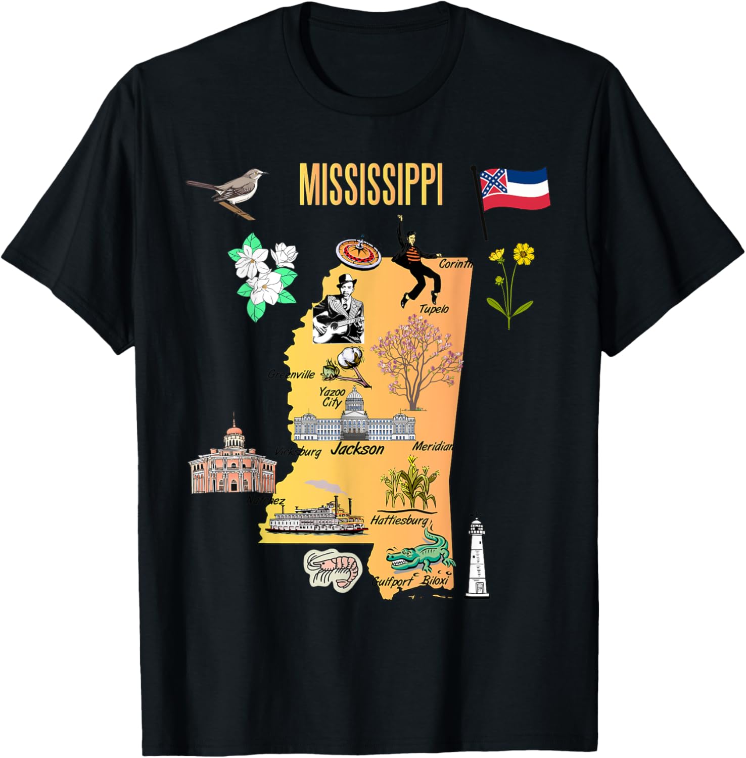 Hand Drawn Illustration of Mississippi Map, Tourist places Apparel | High Search Volume | Top Rated Comfort