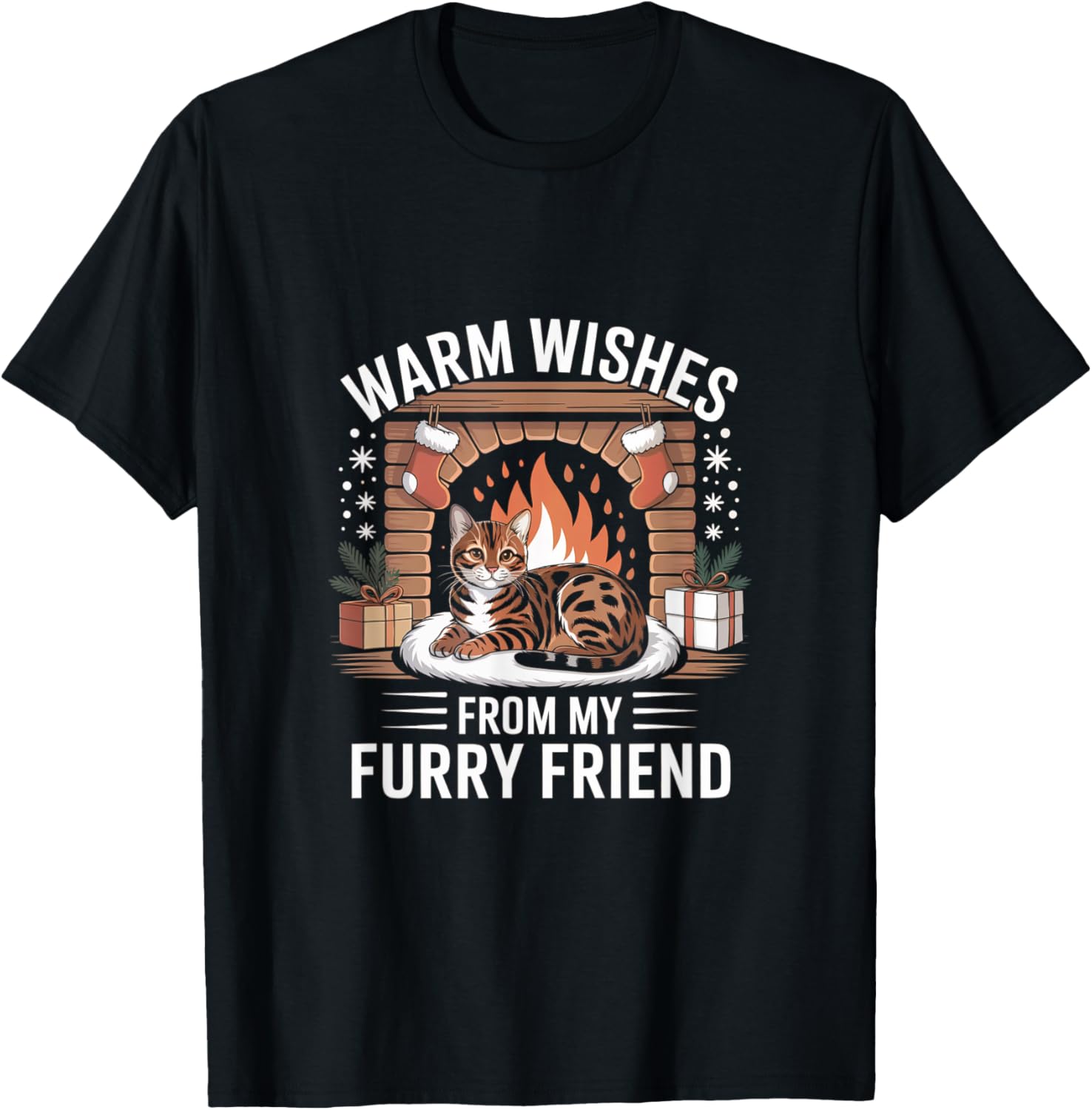 Warm Wishes Bengal Cat Cozy Fireplace Scene for Feline Fans T-Shirt for Men Women Kids T-Shirt | Trending 2025 | Daily Wear Essential