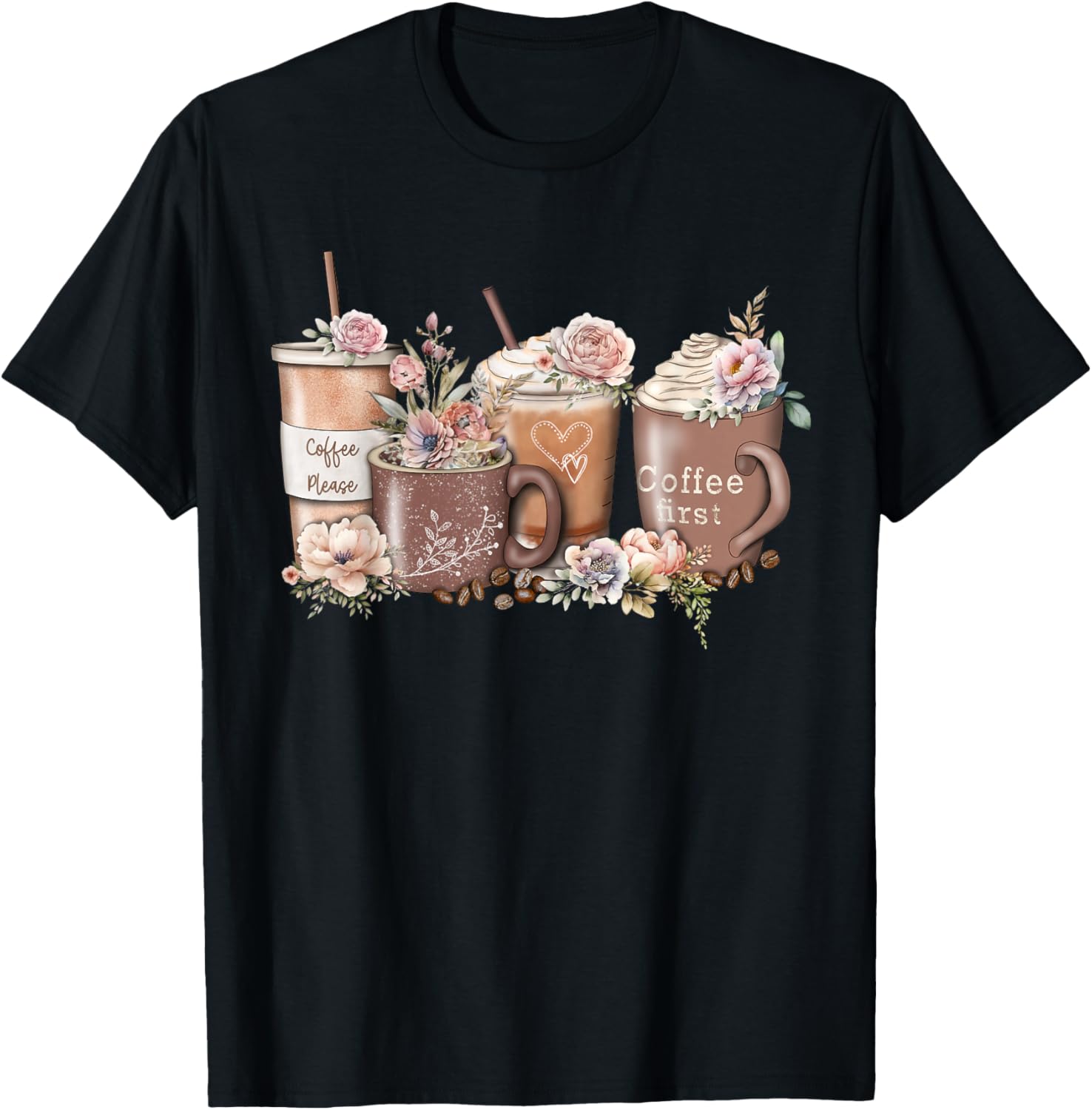 Floral Coffee Cup Iced Latte With Spring Flowers Apparel | High Search Volume | Aesthetic Fit