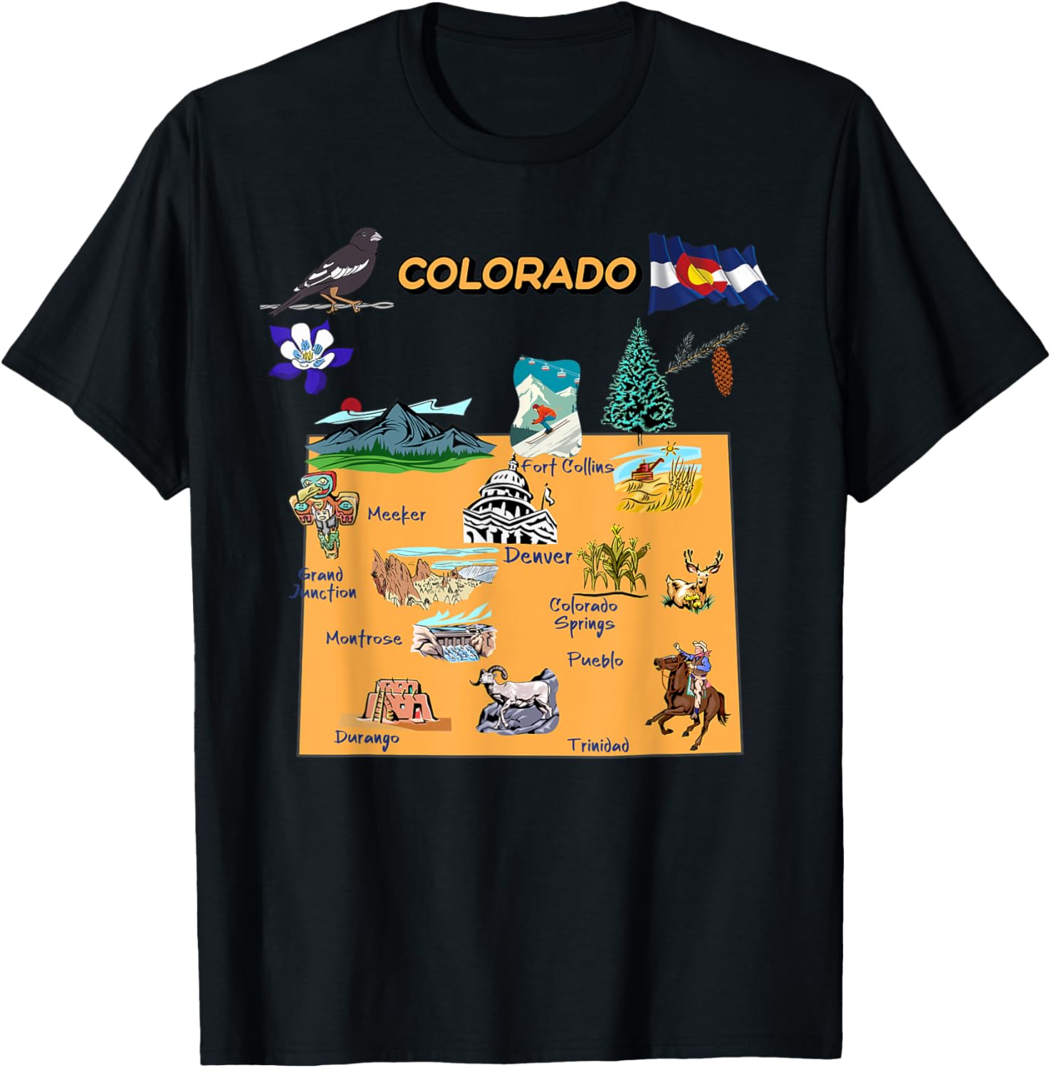 Hand Drawn Illustration of Colorado Map, Tourist places, USA Apparel | Google Shopping Optimized | Top Rated Comfort