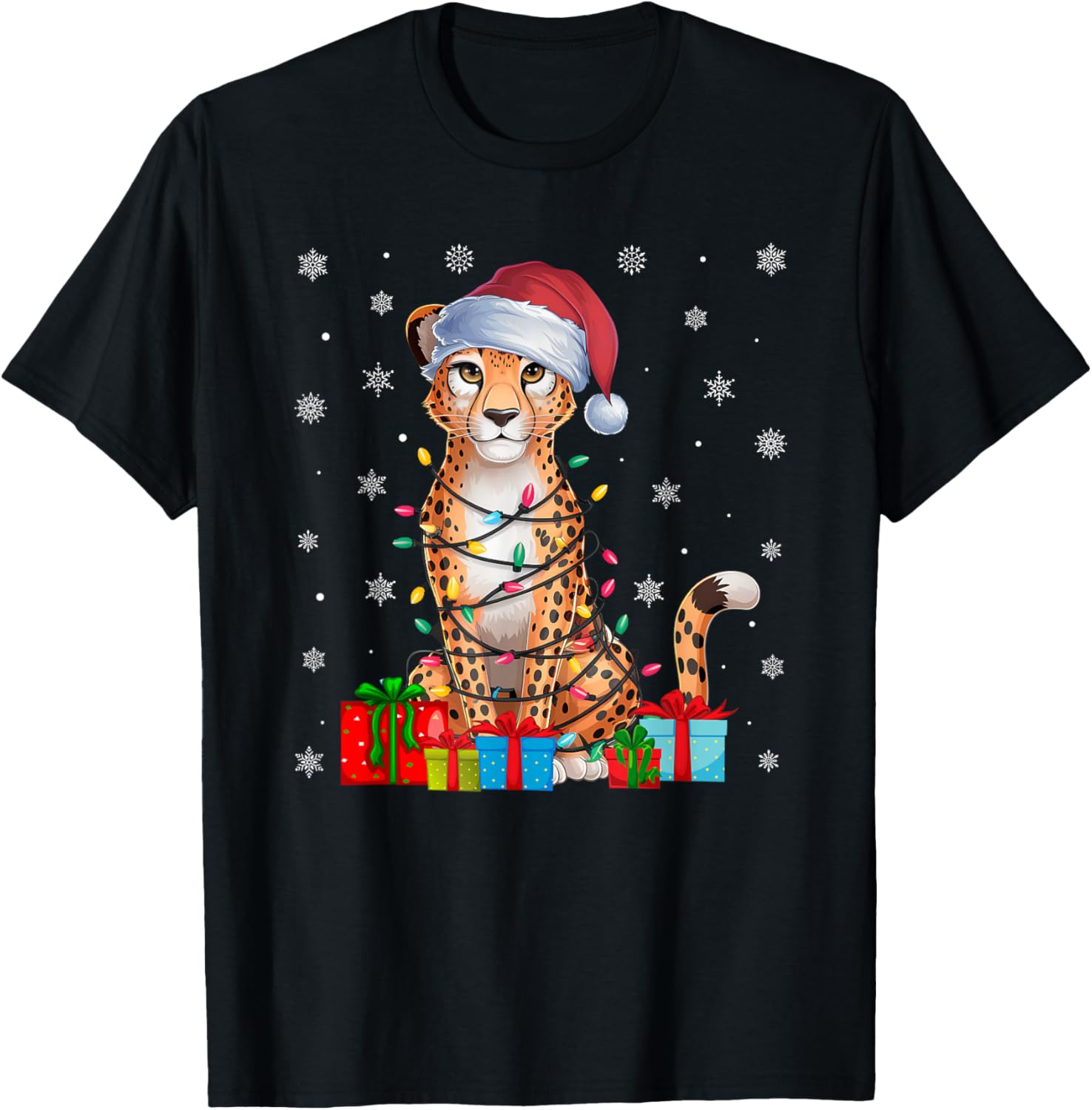 Cheetah Ugly Xmas Lights Santa Hat Cheetah Christmas Apparel Premium Print Best Seller Look