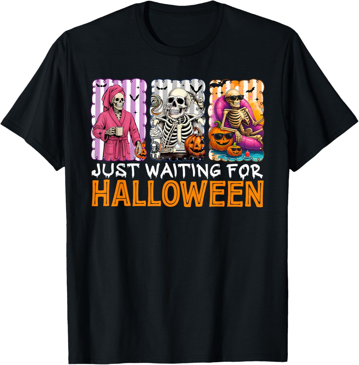 Just Waiting For Halloween Spooky Skeleton Jack O Lantern Apparel | Viral Streetwear Style