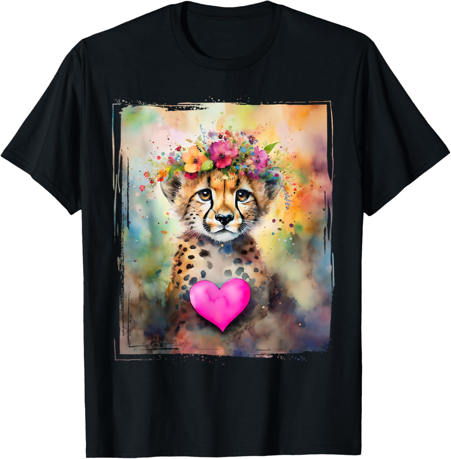 Cute Watercolor Splash Baby Cheetah Leopard Portrait Apparel Streetwear Style Best Seller Look