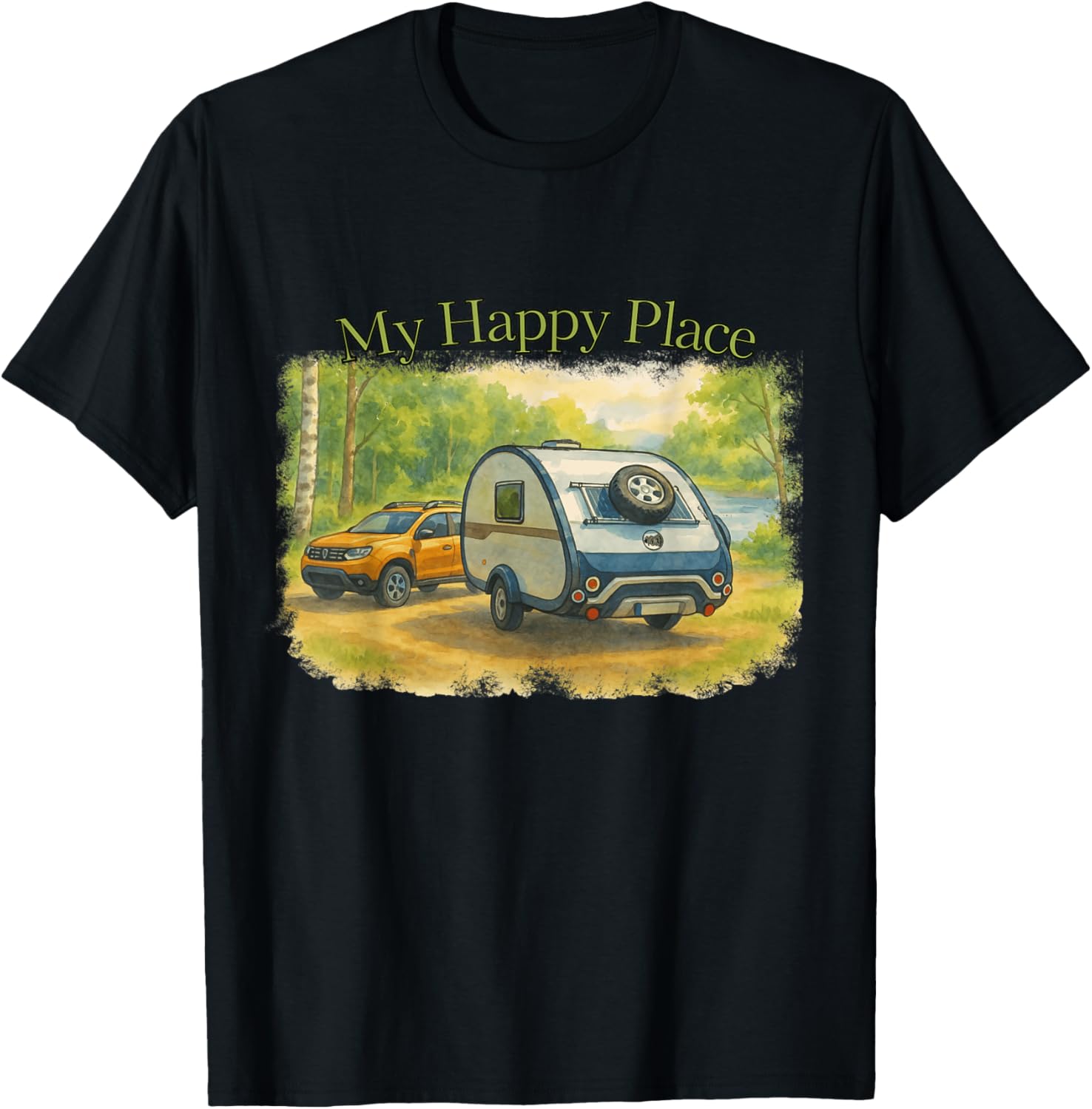 My Happy Place, Camping Print On Front Apparel | Top Conversion Title | Aesthetic Casual Look