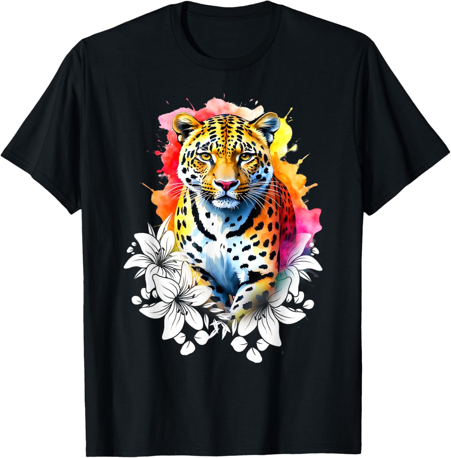 Pretty Leopard Cheetah Cat Flowers Rainbow Splash Apparel Premium Print Gift Ready