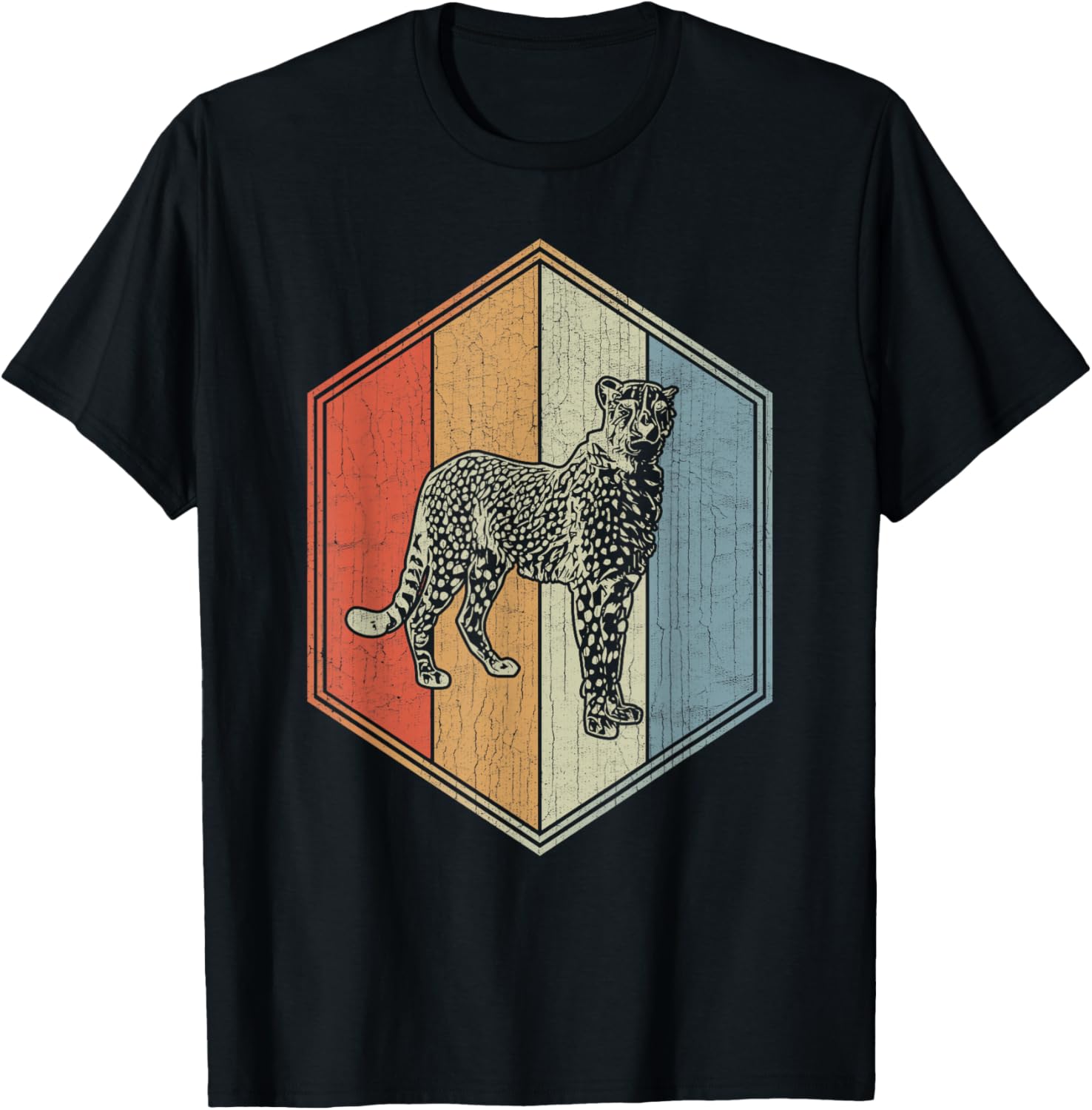 Cheetah With Distressed Design Retro Cheetah Apparel Comfort Fit US Top Pick