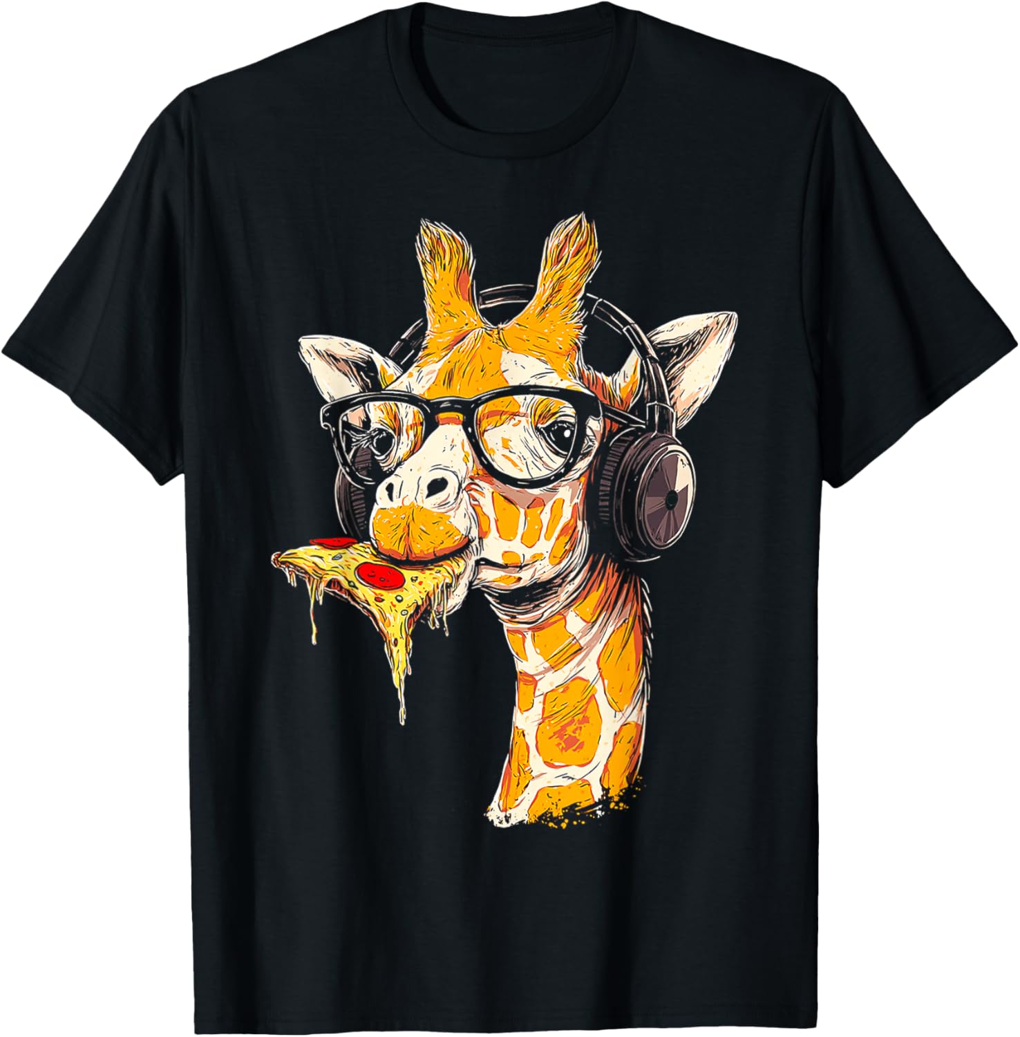 Giraffe Eating Pizza Headphone Animal Graphic Giraffe Apparel | US Viral Pick | Aesthetic Casual Look