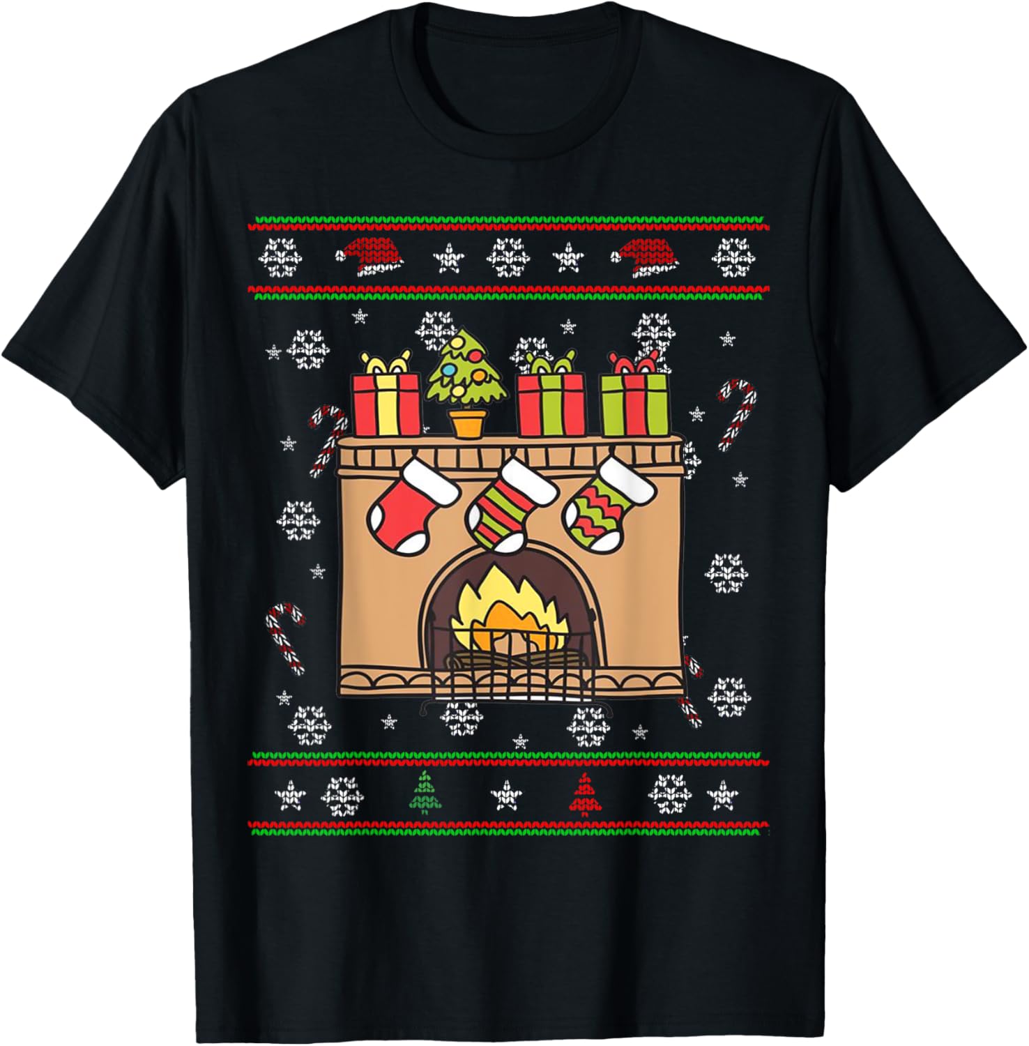 CUTE Ugly Christmas Sweater Fireplace Stockings Shirt T-Shirt | Google Shopping Optimized | High CTR Boost