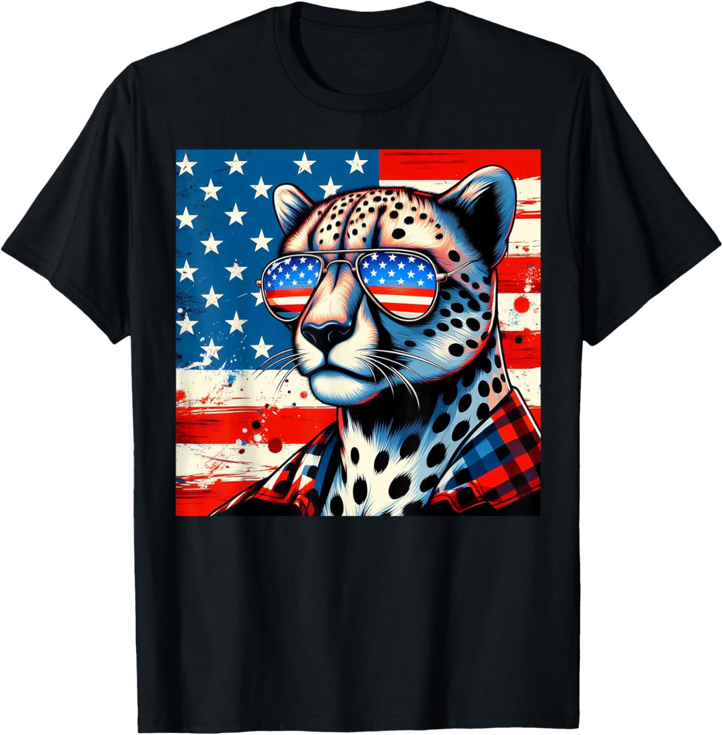 Funny Cheetah Leopard American Flag 4th of July Patriotic Apparel Trending US Everyday Wear