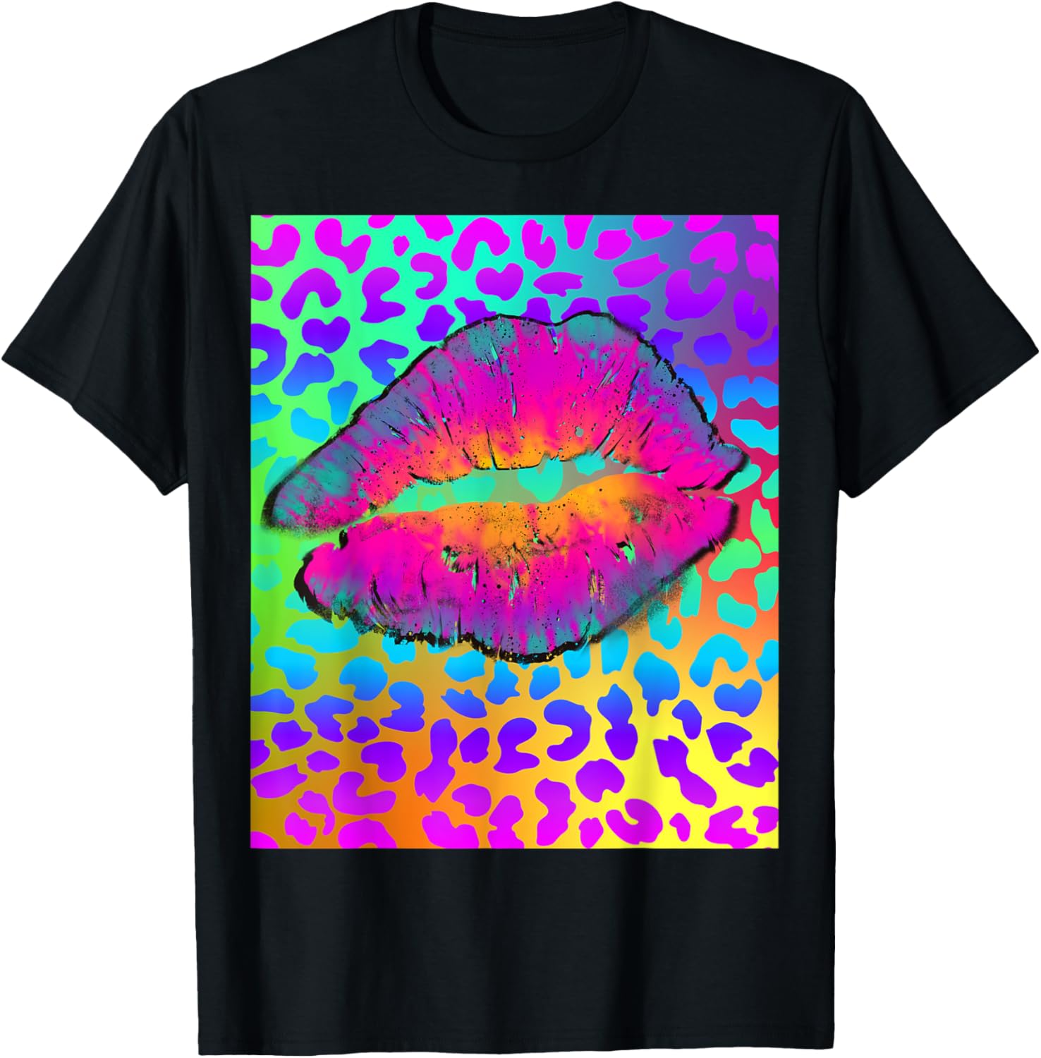 RAINBOW CHEETAH PATTERN WITH BIG KISS IN RAINBOW COLORS Apparel High Search Demand Everyday Wear