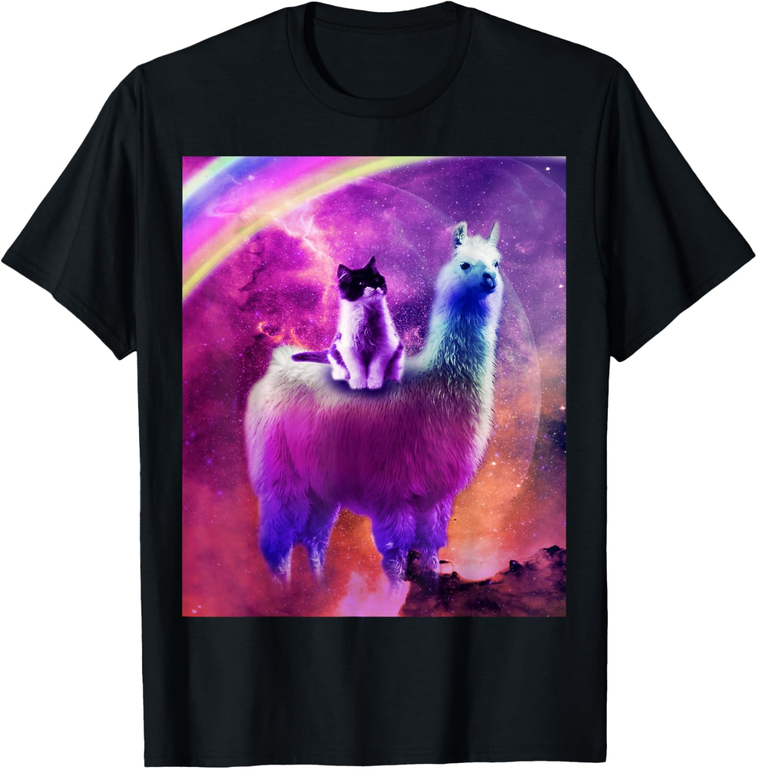 Kitty Cat Riding On Rainbow Llama In Space Men Women Kids Apparel | Top Conversion Title | Daily Wear Essential