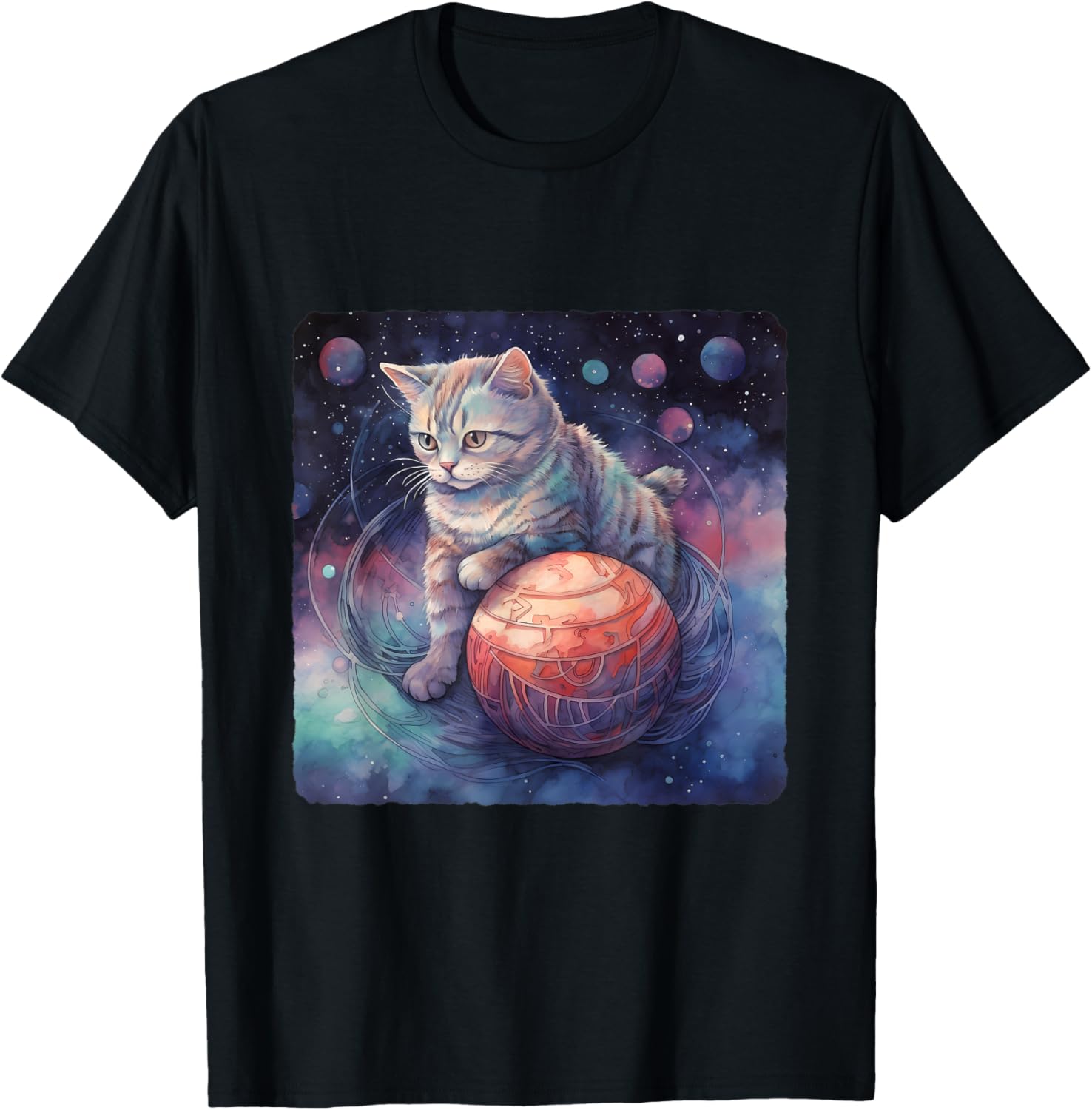 Cat With A Yarn Ball Planet. Feline, Celestial T-Shirt for Men Women Kids T-Shirt | Premium Quality | Customer Favorite