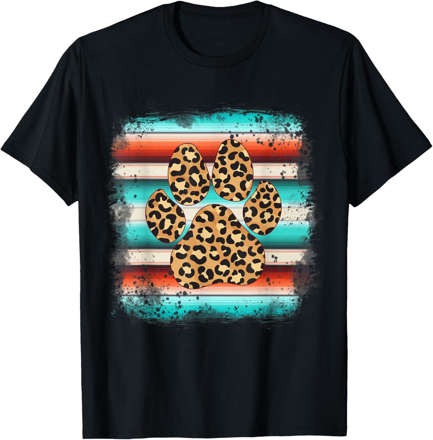 Leopard Paw Print Serape Turquoise Cat Dog Pet Lover T Shirt for Men Women Kids T Shirt Streetwear Style Best Seller Loo