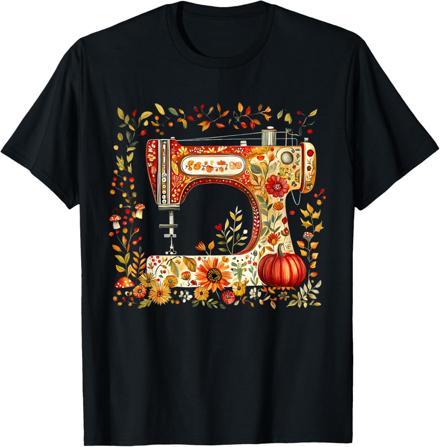 Vintage Floral Pumpkin Sewing Machine Fall Autumn Quilter Apparel | Trending 2025 | Aesthetic Fit