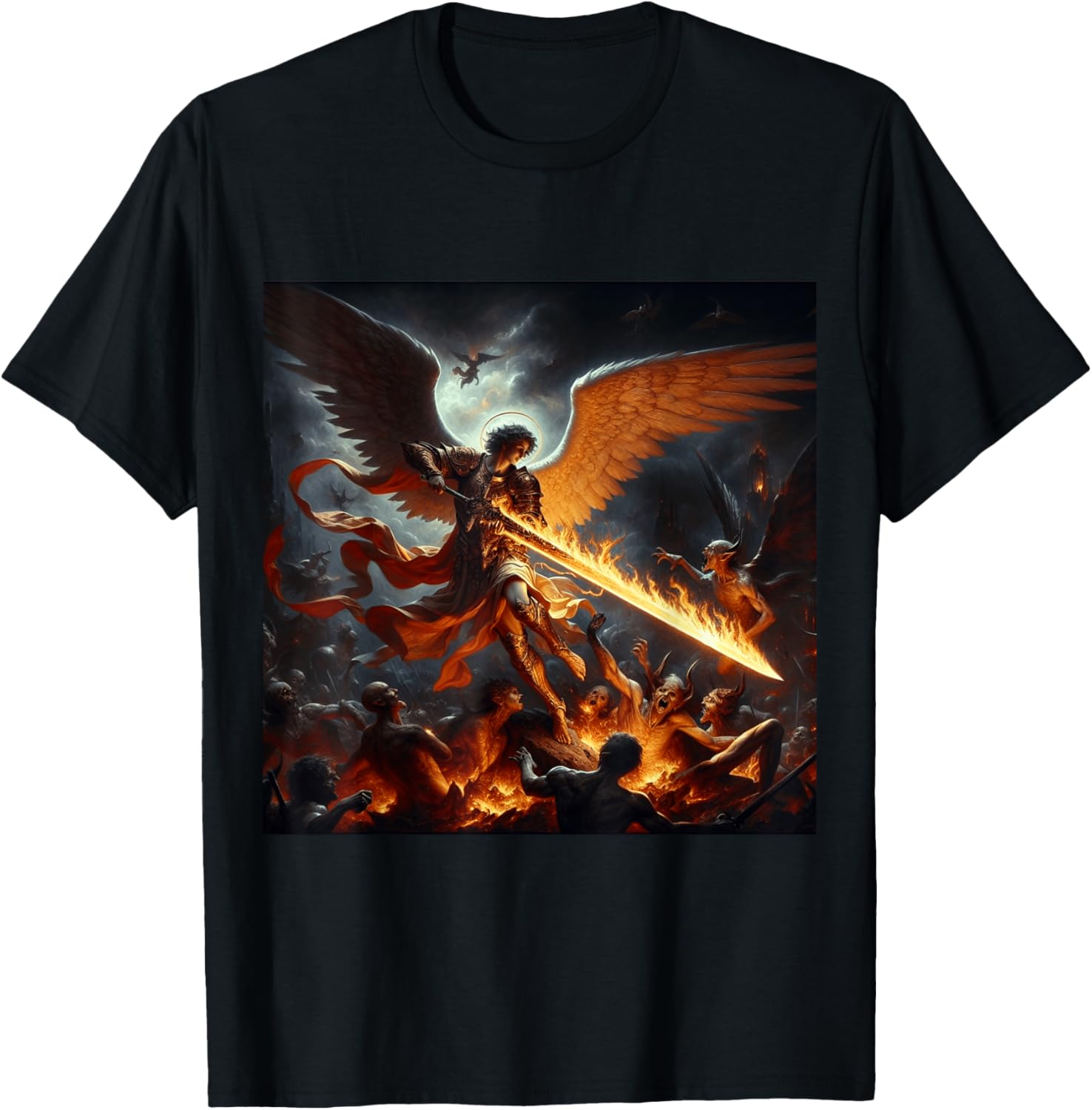 Archangel Michael Fighting Devil Christian Fantasy Graphic Apparel | Trending 2025