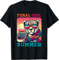 Feral Girl Summer Cheetah Cat Retro Vintage Leopard Sunset Apparel High Search Demand US Top Pick