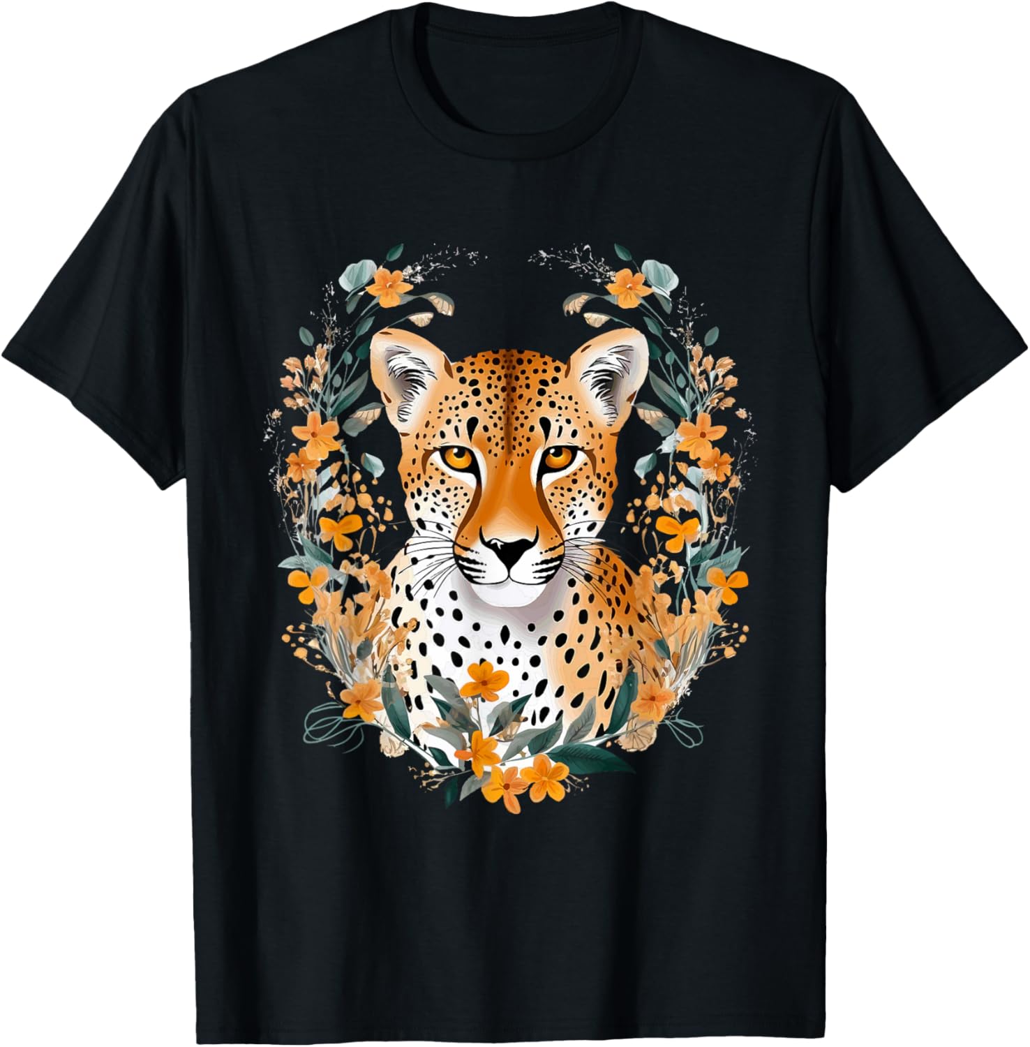 Cheetah Face Animal Print Big Cat Wildlife Flowers Design Apparel Viral TikTok Find Everyday Wear