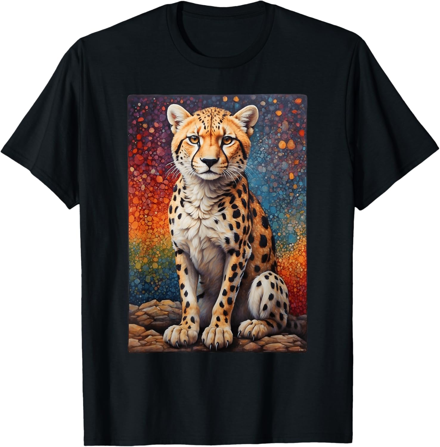 Colorful Cheetah Portrait Against Rainbow Dots African Cat Apparel Viral TikTok Find US Top Pick