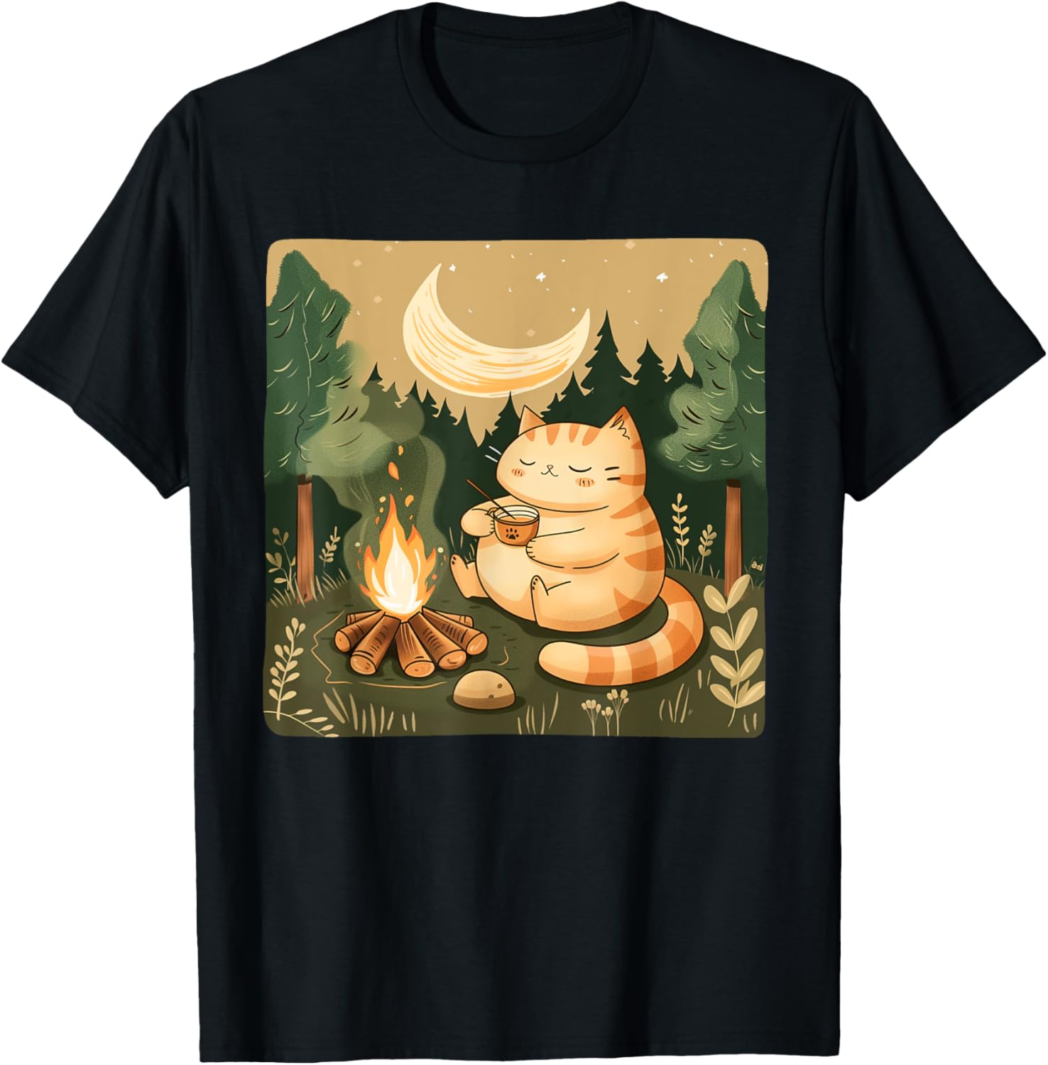 Funny Fire Place and cool Cat for camping Lovers T-Shirt for Men Women Kids T-Shirt | Trending 2025 | Perfect Gift Choice