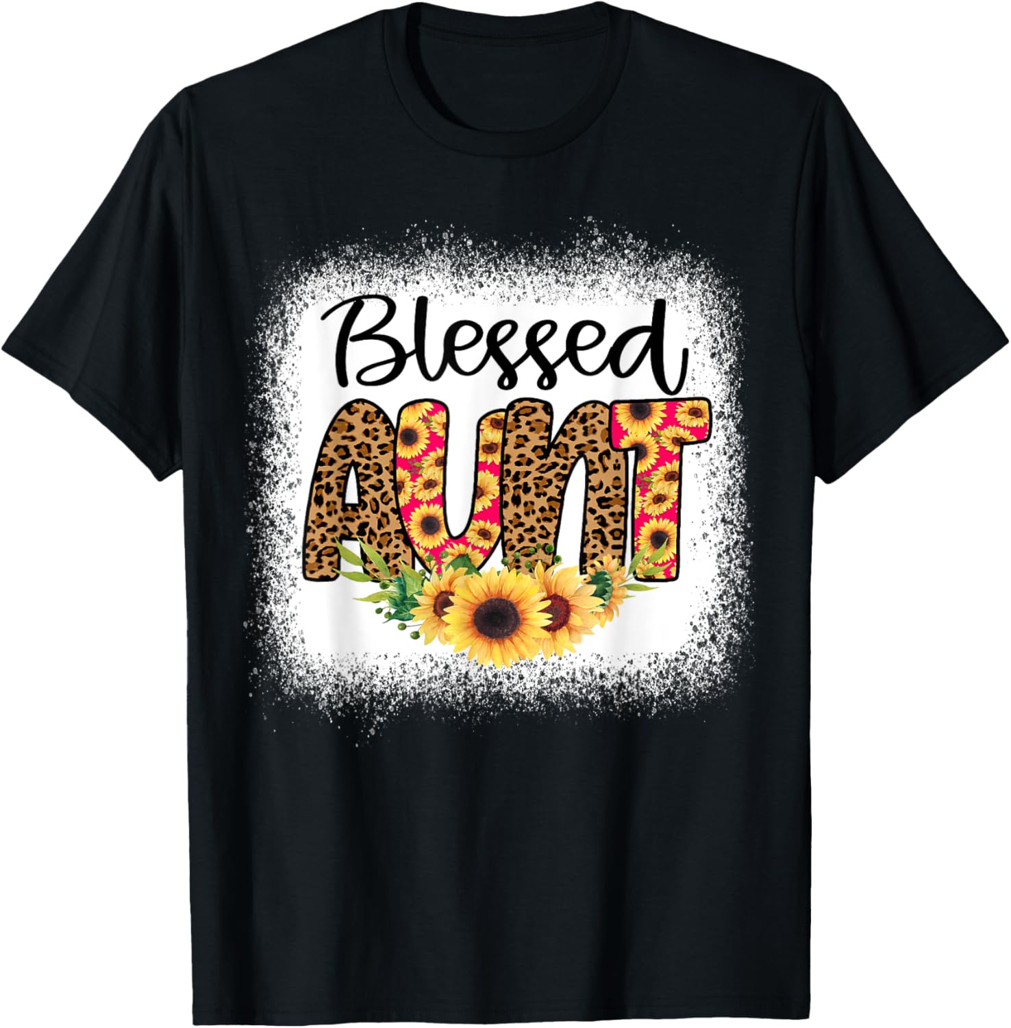 Blessed Aunt Women Bleached Cheetah Print Sunflowers Auntie Apparel Trending US Fan Favorite
