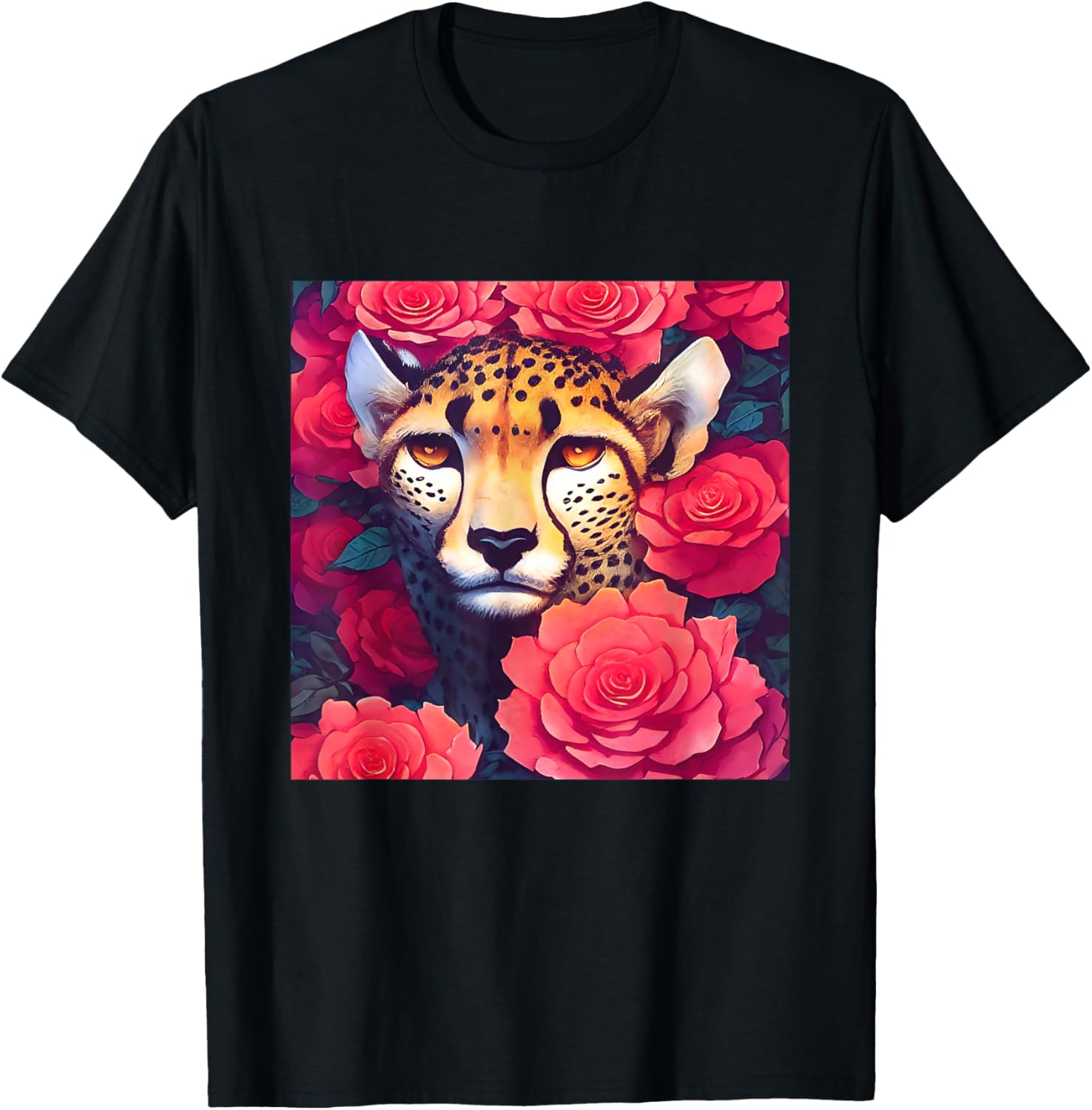 Cheetah Animal Roses Flower Pattern Print Graphic Design Apparel Comfort Fit Gift Ready