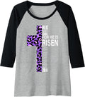 Womens Cute Purple Christian Verse Cheetah Print Easter He Is Risen Raglan Baseball Tee T Shirt Viral TikTok Find Everyd