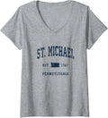 Womens St. Michael Pennsylvania PA Vintage Athletic Navy Sports Des V-Neck Apparel | Viral Streetwear Style