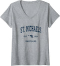 Womens St. Michaels Maryland MD Vintage Athletic Navy Sports Design V-Neck Apparel | Premium Quality