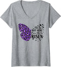 Womens Butterfly He Is Risen Easter Cheetah Print Christian Verse V Neck Apparel Comfort Fit Gift Ready
