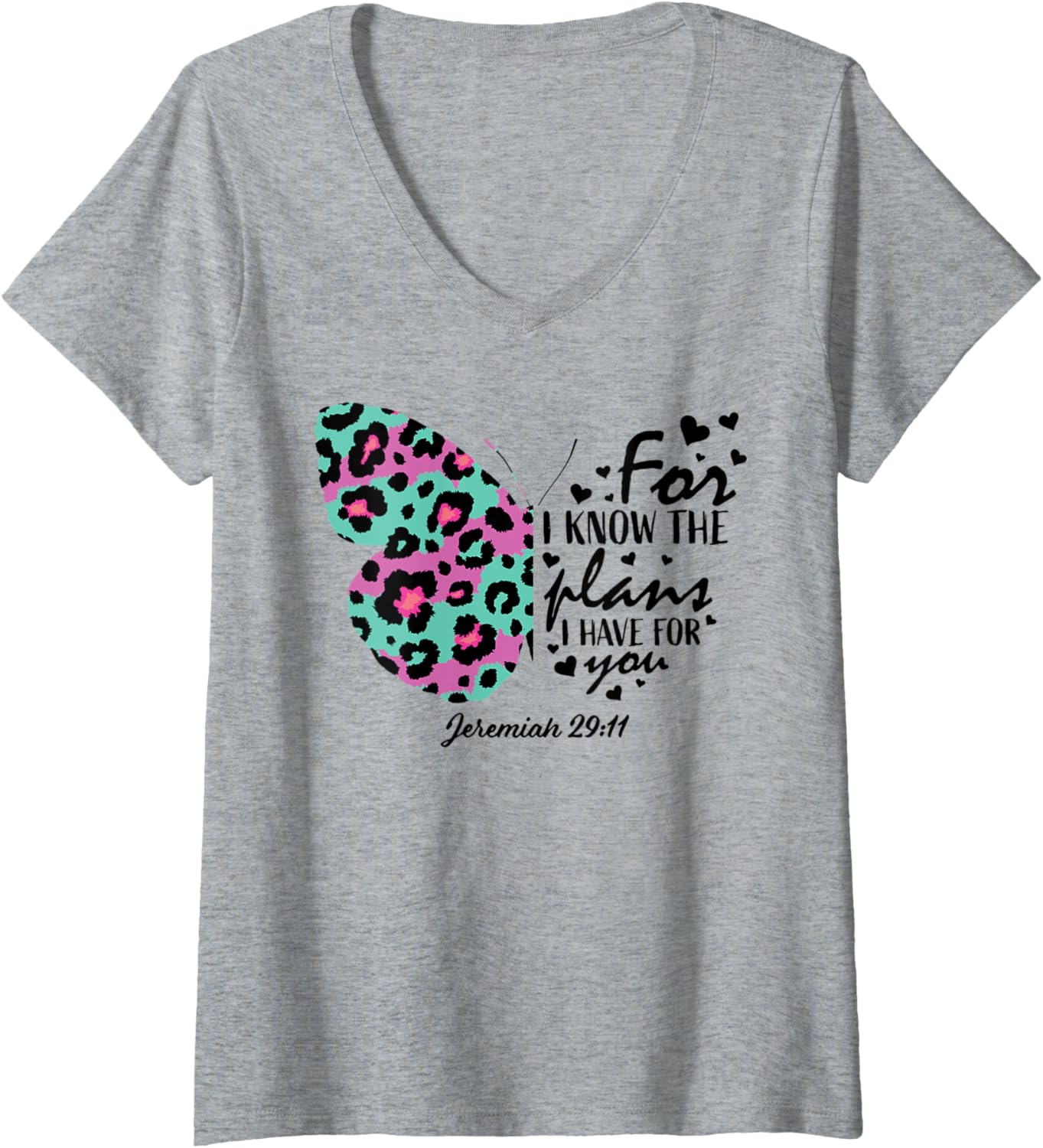 Womens Purple Turquoise Butterfly Cheetah Print Christian Religious V Neck Apparel Streetwear Style Hot Right Now