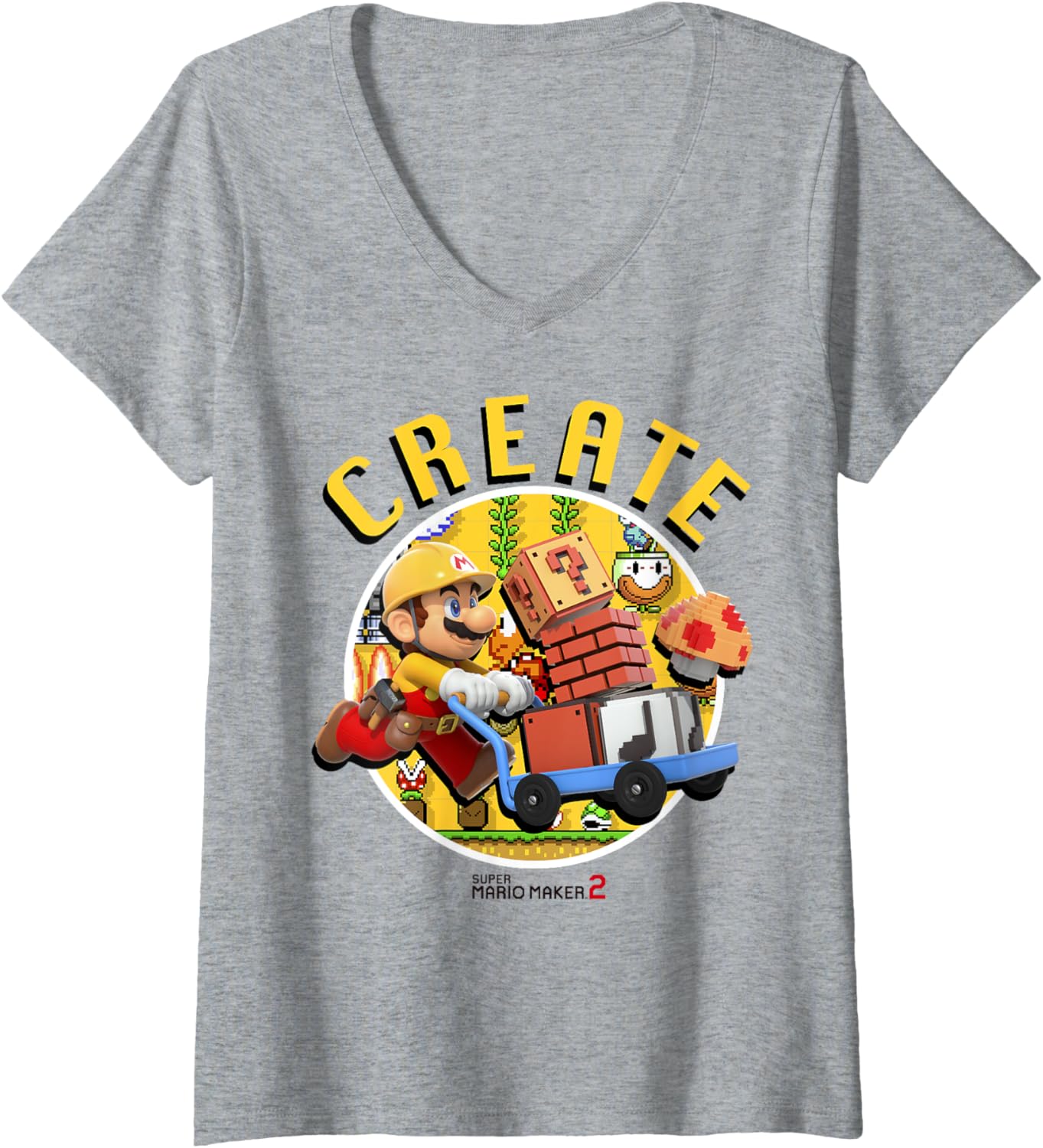 Super Mario Maker 2 Create Mario Gathering Circle Portrait V-Neck Apparel | Premium Quality | Perfect Gift Idea