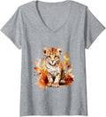 Womens Cheetah Cub Spot Cat Autumn Baby Leopard Safari Watercolor V Neck Apparel Comfort Fit Gift Ready
