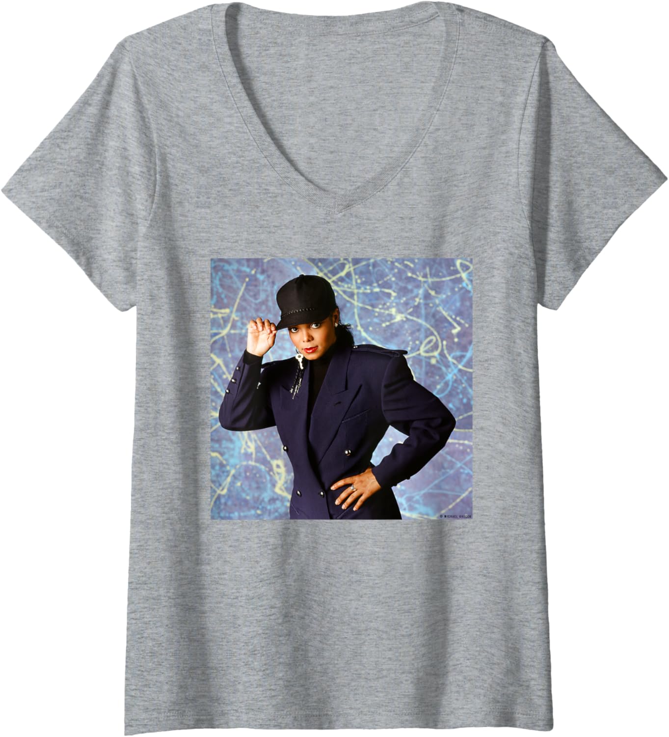 Womens Janet Jackson Rhythm Nation by Michael Grecco V-Neck Apparel | Viral Streetwear Style