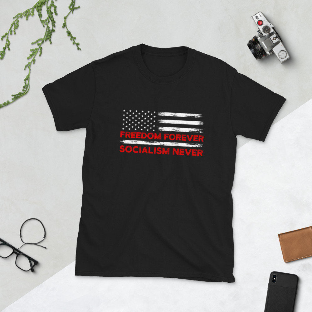 US Flag Freedom Forever Socialism Never T Shirt Graphic Tee – Fan Favorite · Top Pick For Any Outfit