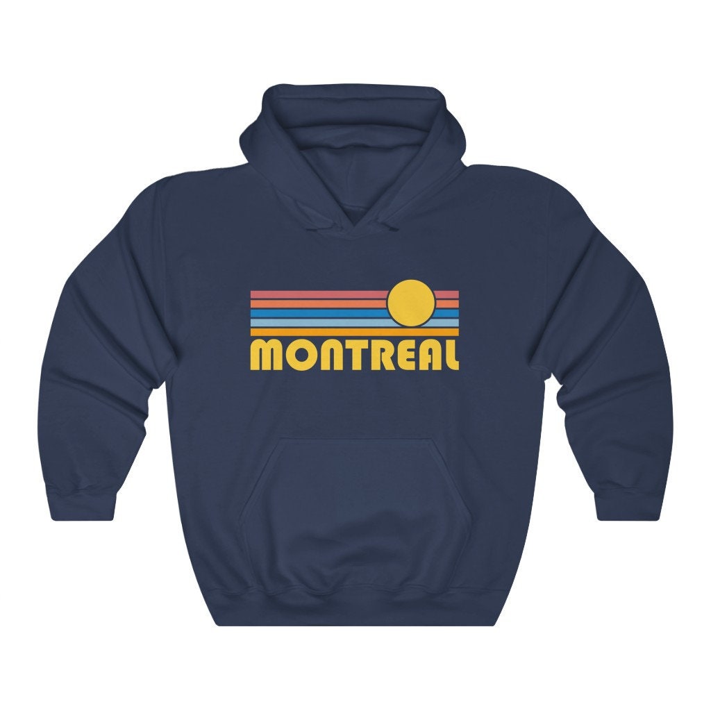 Montreal Canada Hoodie Retro Sunrise Unisex Montreal Sweatshirt Personalization Available Hoodie – Feel-Good Design · Perfect For Daily Wear