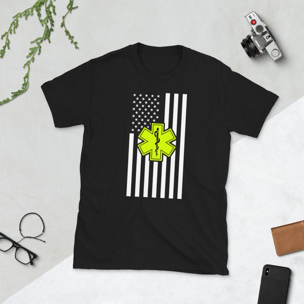 Medical Service Emblem EMS US Flag First Responder Shirt Graphic Tee – Warm & Stylish · Top Pick For Any Outfit