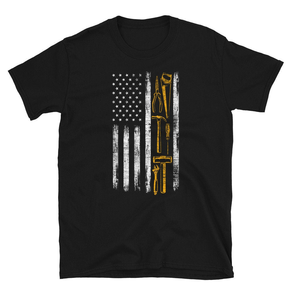 Patriot Woodworker US Flag with Tools Carpenter T Shirt Graphic Tee – Easygoing Wear · Great Gift For Fans