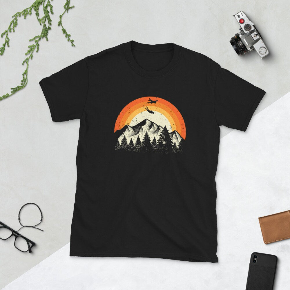 Retro Sunset Skydiver Jump T Shirt Graphic Tee – Aesthetic Look · Great Gift For Fans