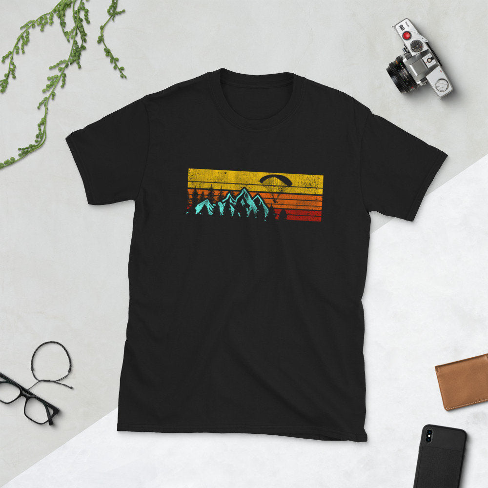 Paragliding Tee Shirt I Rwreo Sunset Paraglider Over The Mountain I Parachute Gift Graphic Tee – Aesthetic Look · High-Quality Print