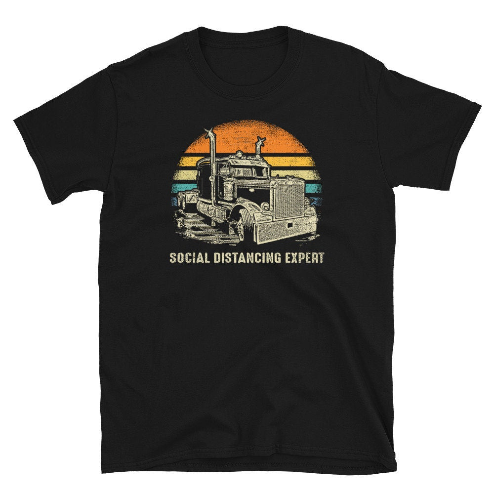 Truck Driver Sunset Social Distancing Expert Trucker T Shirt Graphic Tee – Bold Style · High-Quality Print