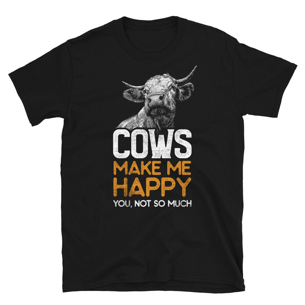 Funny Farmer Shirt quotCows Makes me Happyquot Animal Farming T Shirt Graphic Tee – Bold Style · High-Quality Print