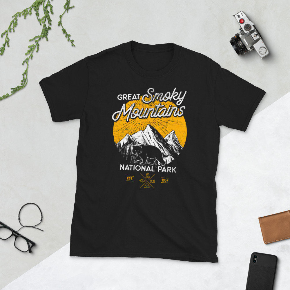 Retro Sunset Great Smoky Mountains National Park Hiker T Shirt Graphic Tee – Easygoing Wear · Top Pick For Any Outfit