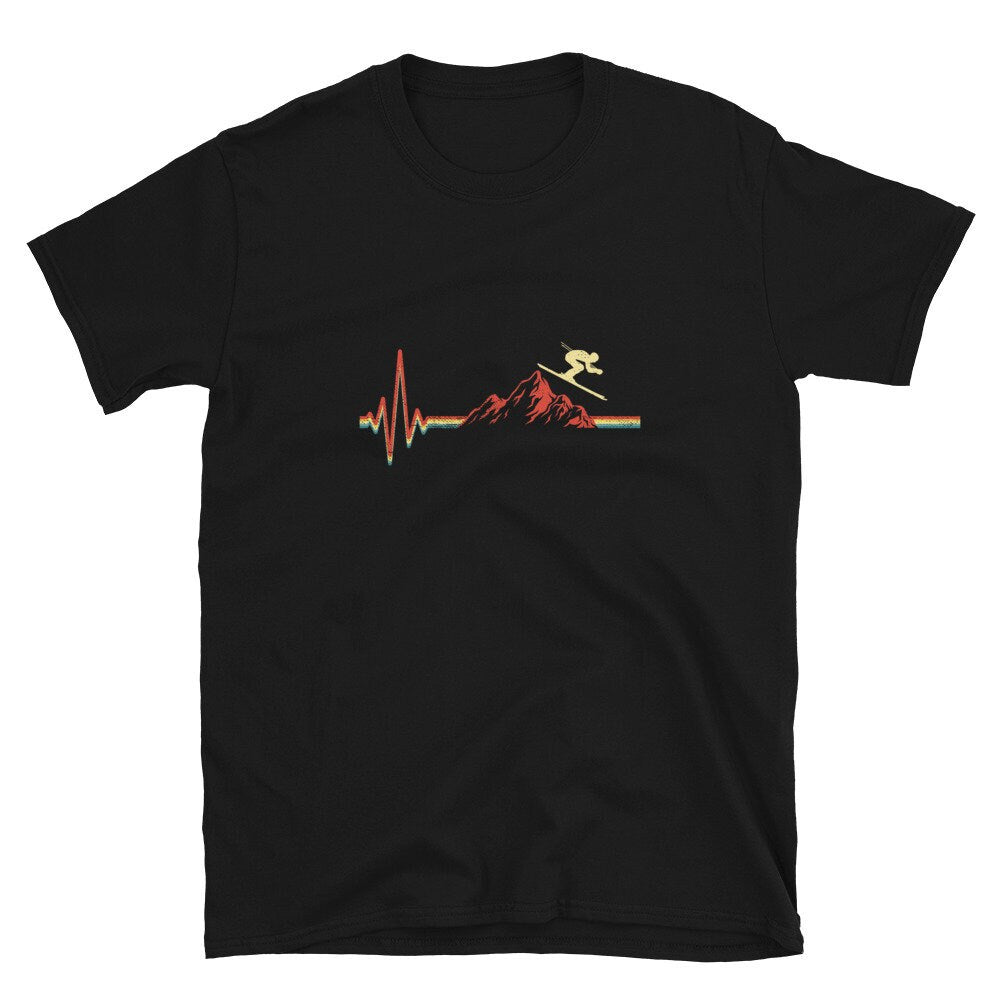 Retro Heartbeat Mountain with Skier T Shirt Graphic Tee – Premium Graphic · Trending Graphic Apparel