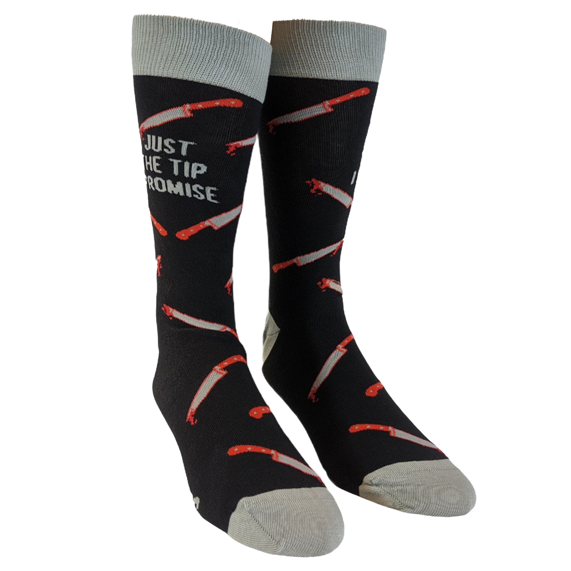 Just The Tip Funny Halloween Socks Groomsmen Socks Funky Knife Socks Mens Funny Socks Murder Socks Death Compression Socks Graphic Tee – Soft Feel · Perfect For Daily Wear
